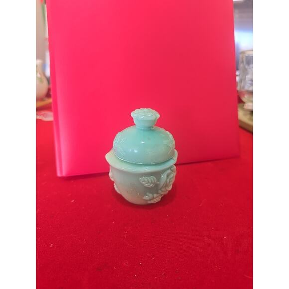 Collectible, Avon blue/ milk glass, bath set, dish/pitcher/ powder container - Picture 1 of 3